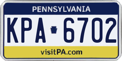 PA license plate KPA6702