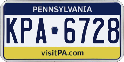 PA license plate KPA6728