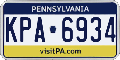PA license plate KPA6934