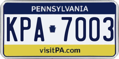 PA license plate KPA7003