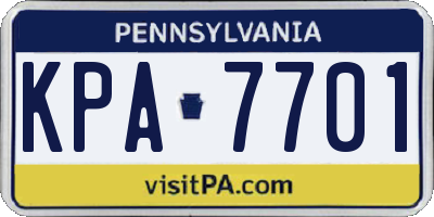 PA license plate KPA7701