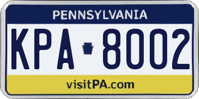 PA license plate KPA8002