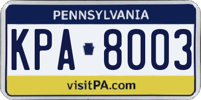 PA license plate KPA8003