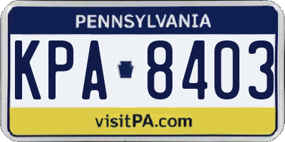 PA license plate KPA8403