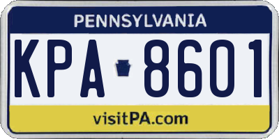 PA license plate KPA8601