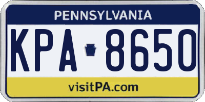 PA license plate KPA8650