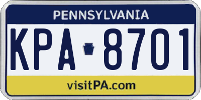 PA license plate KPA8701