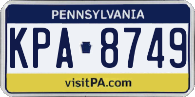 PA license plate KPA8749