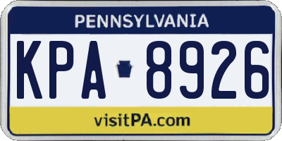 PA license plate KPA8926