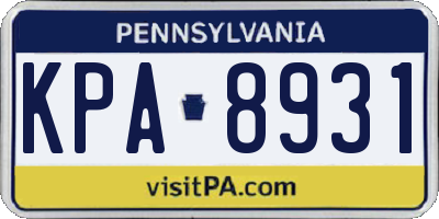 PA license plate KPA8931