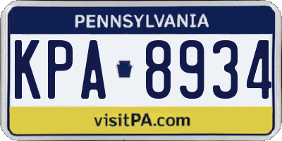 PA license plate KPA8934