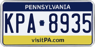PA license plate KPA8935