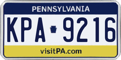 PA license plate KPA9216