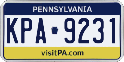 PA license plate KPA9231