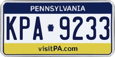 PA license plate KPA9233