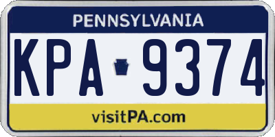 PA license plate KPA9374