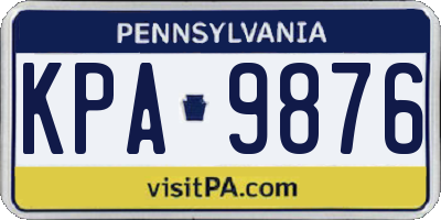 PA license plate KPA9876