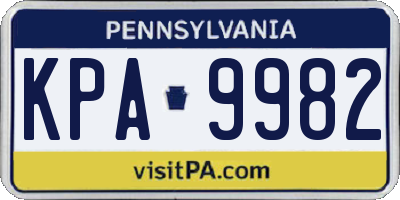 PA license plate KPA9982