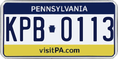 PA license plate KPB0113