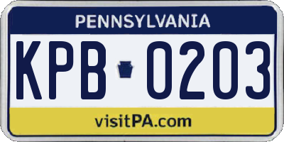 PA license plate KPB0203