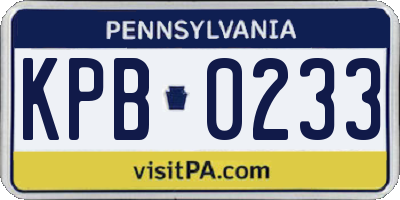 PA license plate KPB0233