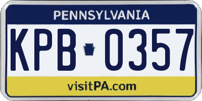 PA license plate KPB0357