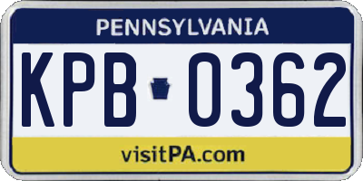 PA license plate KPB0362