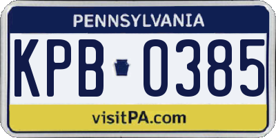 PA license plate KPB0385