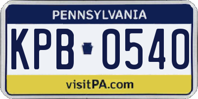 PA license plate KPB0540