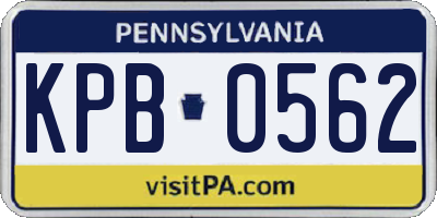 PA license plate KPB0562