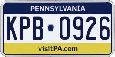 PA license plate KPB0926