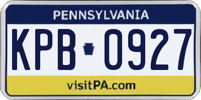 PA license plate KPB0927