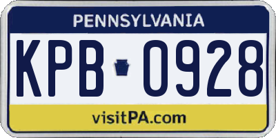 PA license plate KPB0928