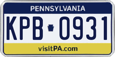 PA license plate KPB0931