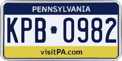 PA license plate KPB0982