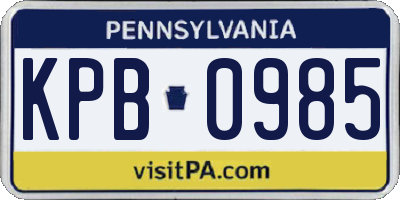 PA license plate KPB0985