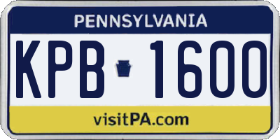 PA license plate KPB1600