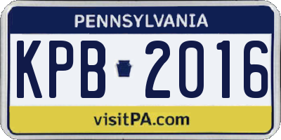 PA license plate KPB2016