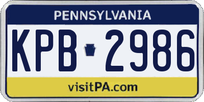 PA license plate KPB2986
