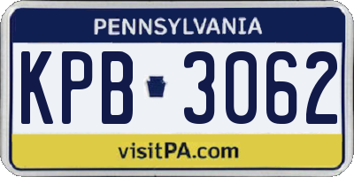 PA license plate KPB3062