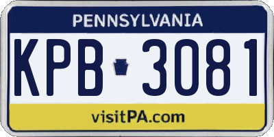 PA license plate KPB3081