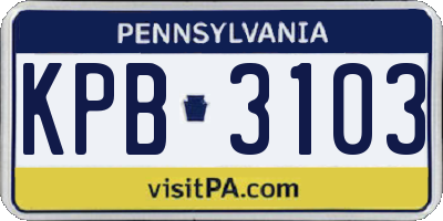 PA license plate KPB3103