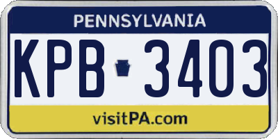 PA license plate KPB3403