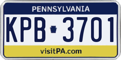 PA license plate KPB3701