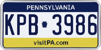 PA license plate KPB3986
