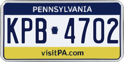 PA license plate KPB4702