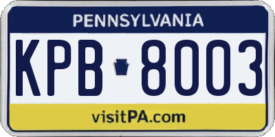 PA license plate KPB8003