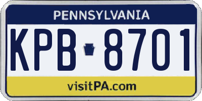 PA license plate KPB8701