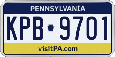 PA license plate KPB9701