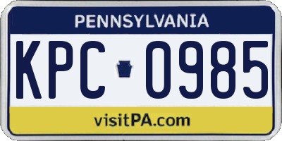 PA license plate KPC0985